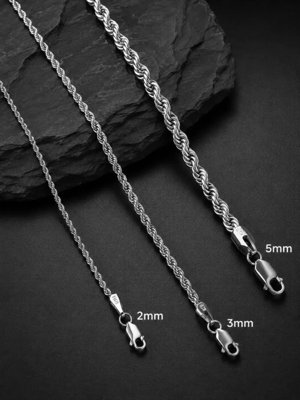 925 Sterling Silver Rope Bracelets for Men & Women - Adjustable 2/3/5mm Styles